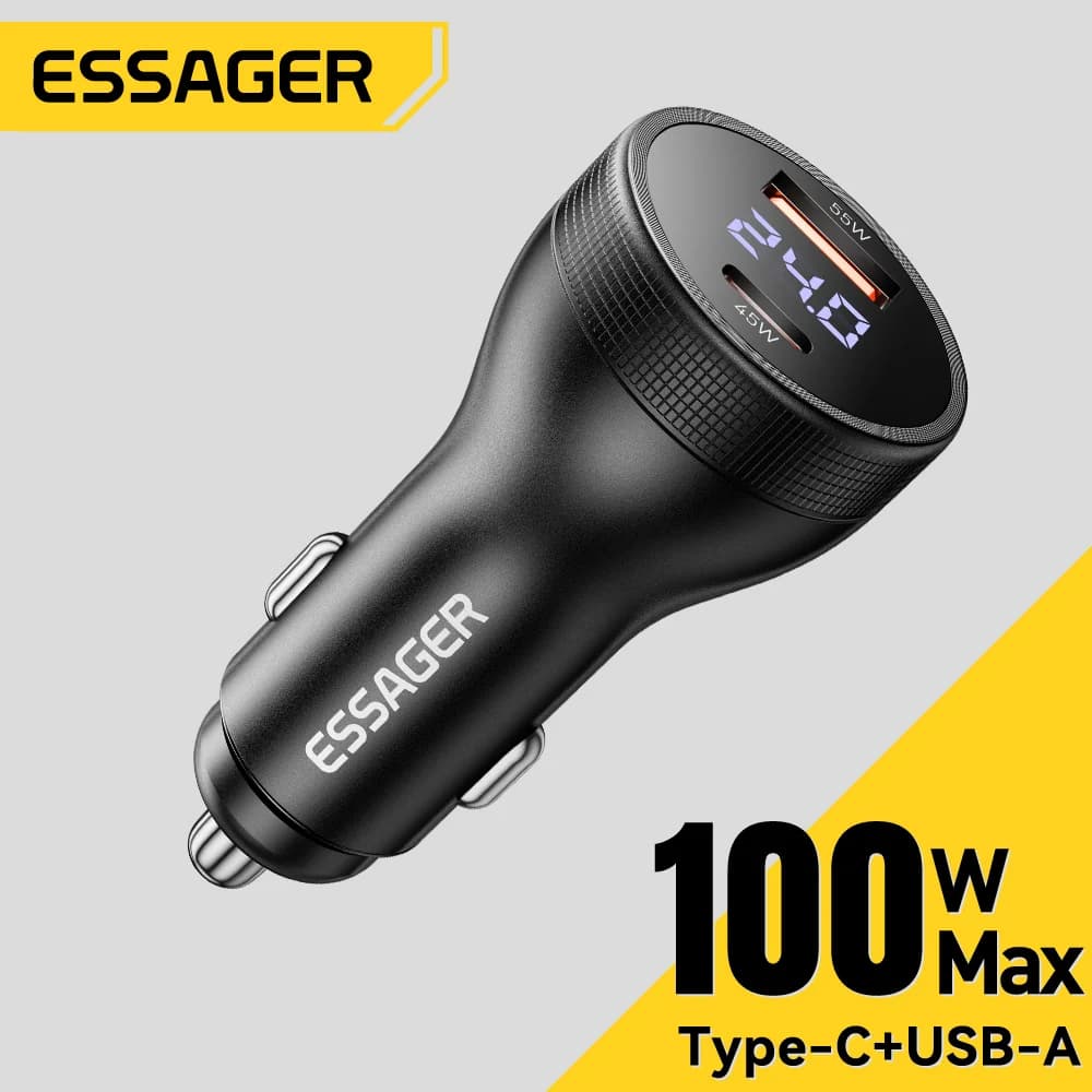 100W USB-C カーチャージャー デジタルディスプレイ付き
