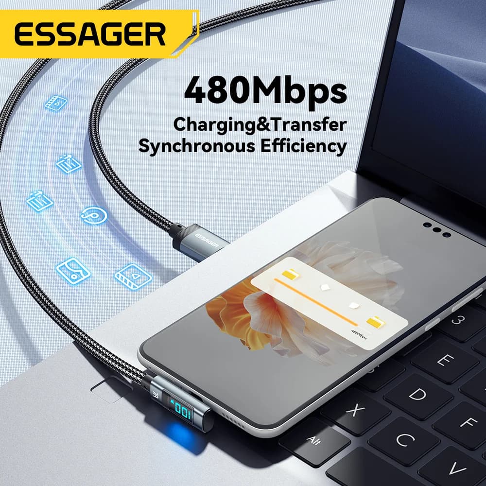 デジタルディスプレイ付き 7A 100W L字 USB-Cケーブル