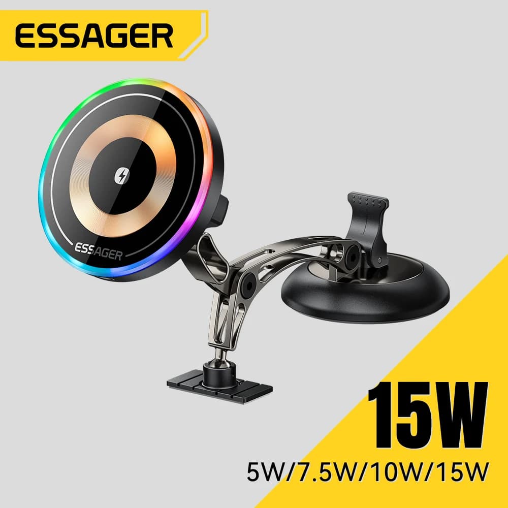 15W マグネット式ワイヤレス充電器 カーホルダー（回転対応）