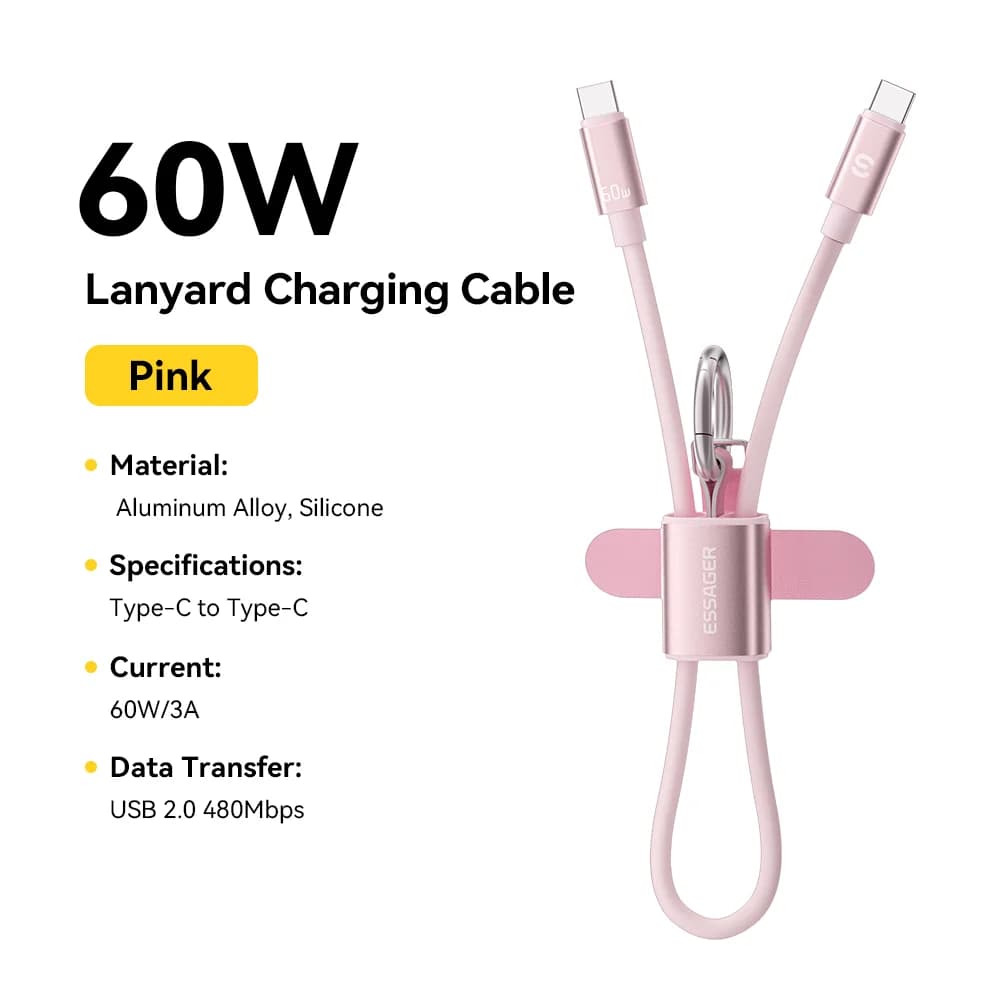 60W ショート USB-C to USB-C ランヤードケーブル