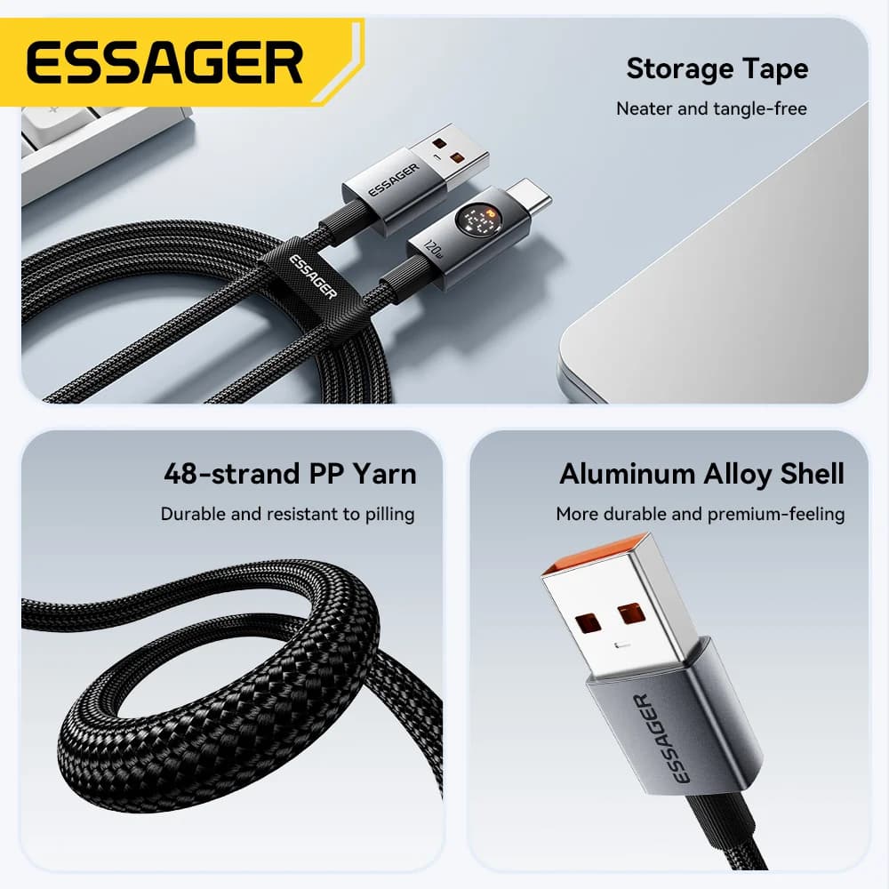 120W 6A USB-A to USB-C 超高速充電ケーブル