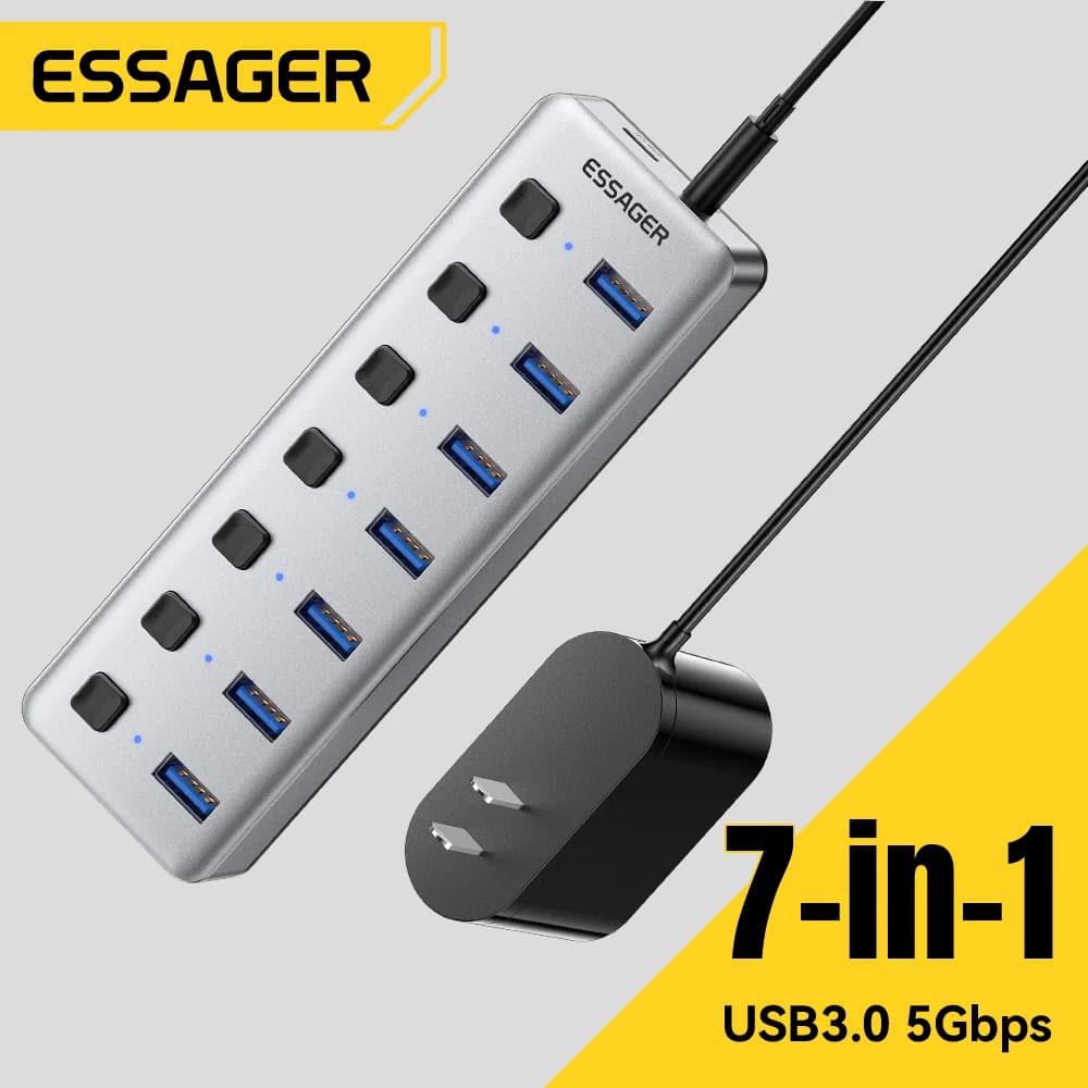 7ポート USB 3.0 ハブ 24W電源アダプタ付き