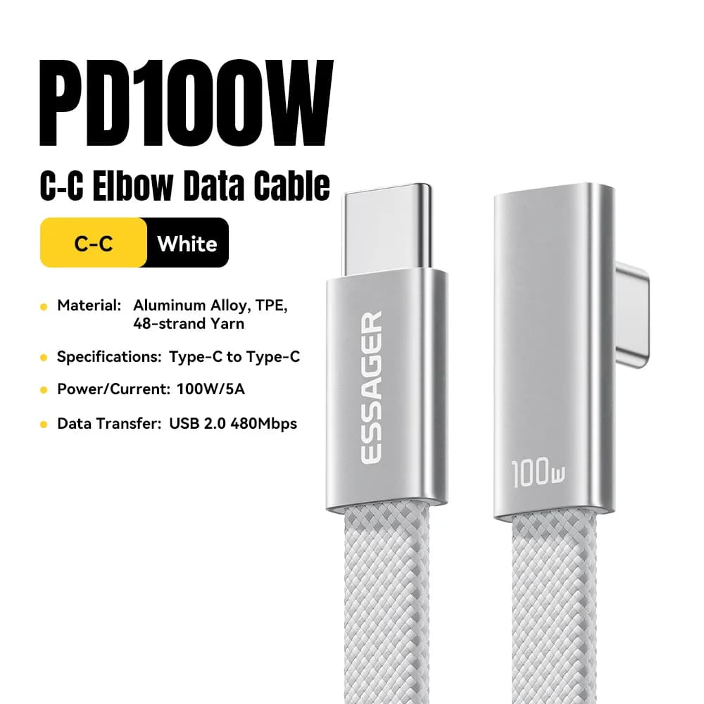 100W L字型 USB-C 高速充電ケーブル