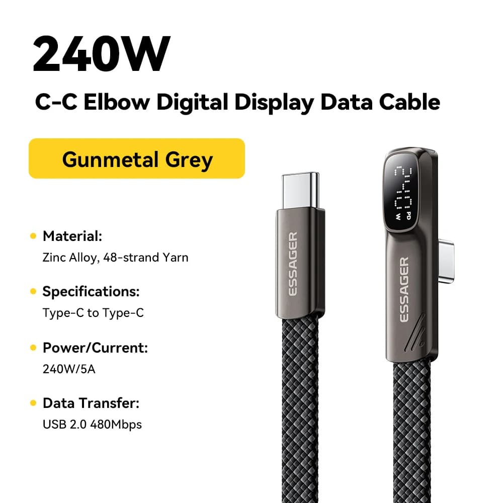 L字コネクタ 240W USB-C ケーブル 高速充電対応