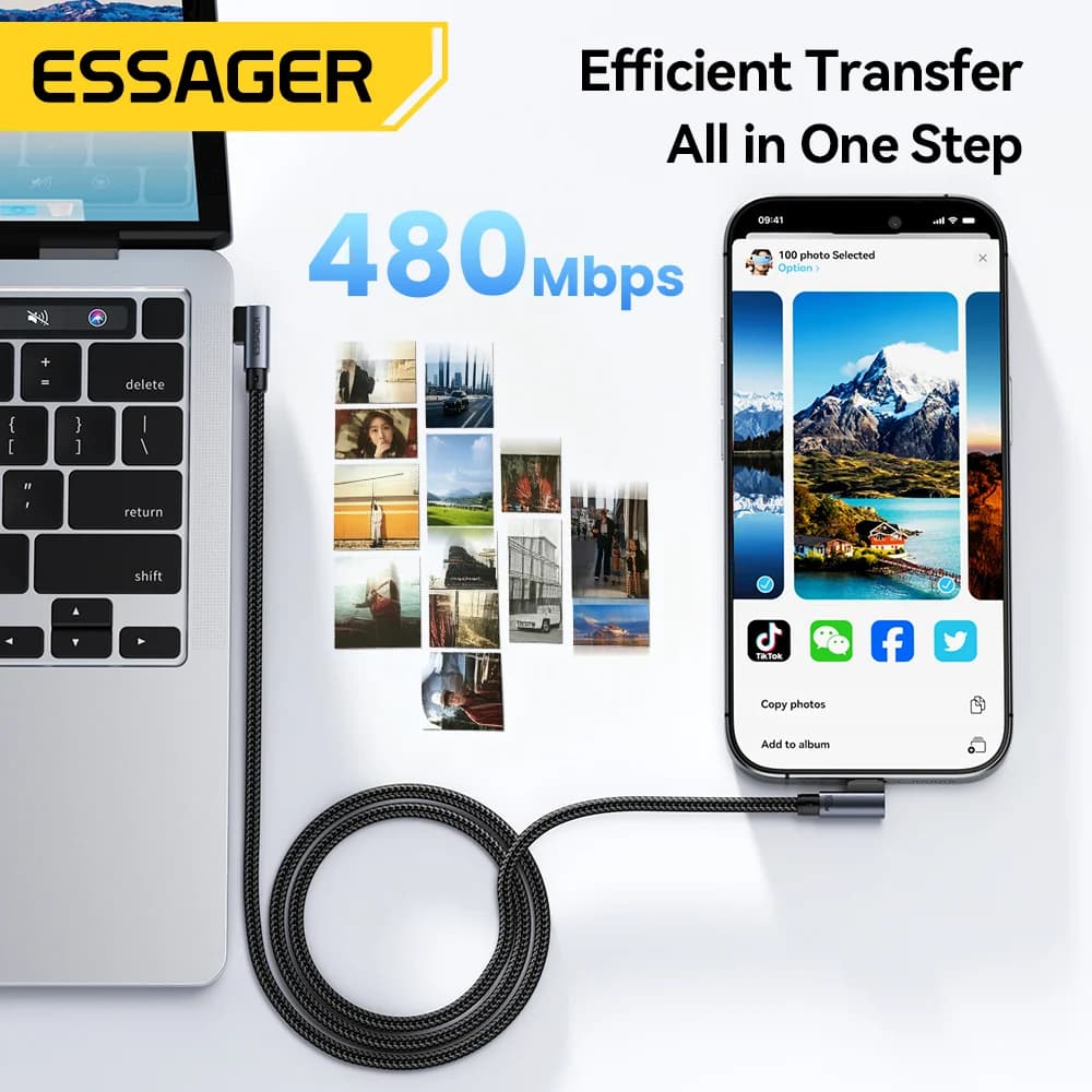 L字設計 100W USB-C to USB-C 高速充電ケーブル