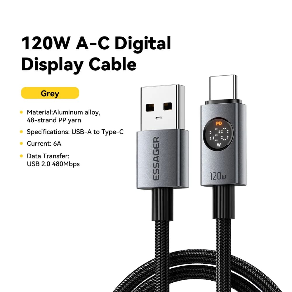 120W 6A USB-A to USB-C 超高速充電ケーブル