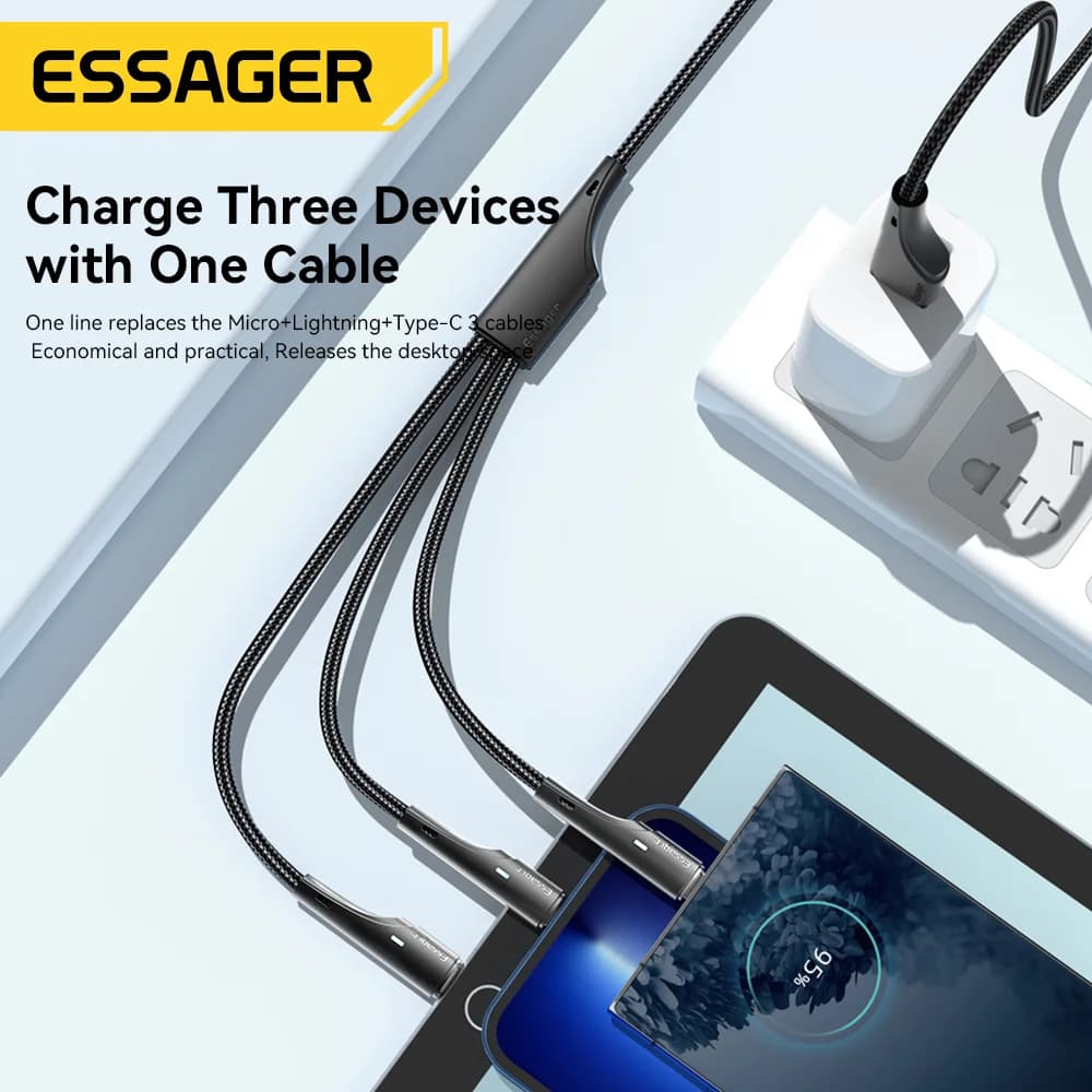 3-in-1 マルチ充電ケーブル USB-C Micro USB Lightning
