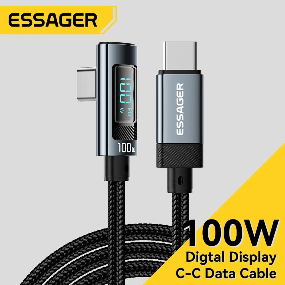 100W 5A L字 USB-C ケーブル LEDディスプレイ付き