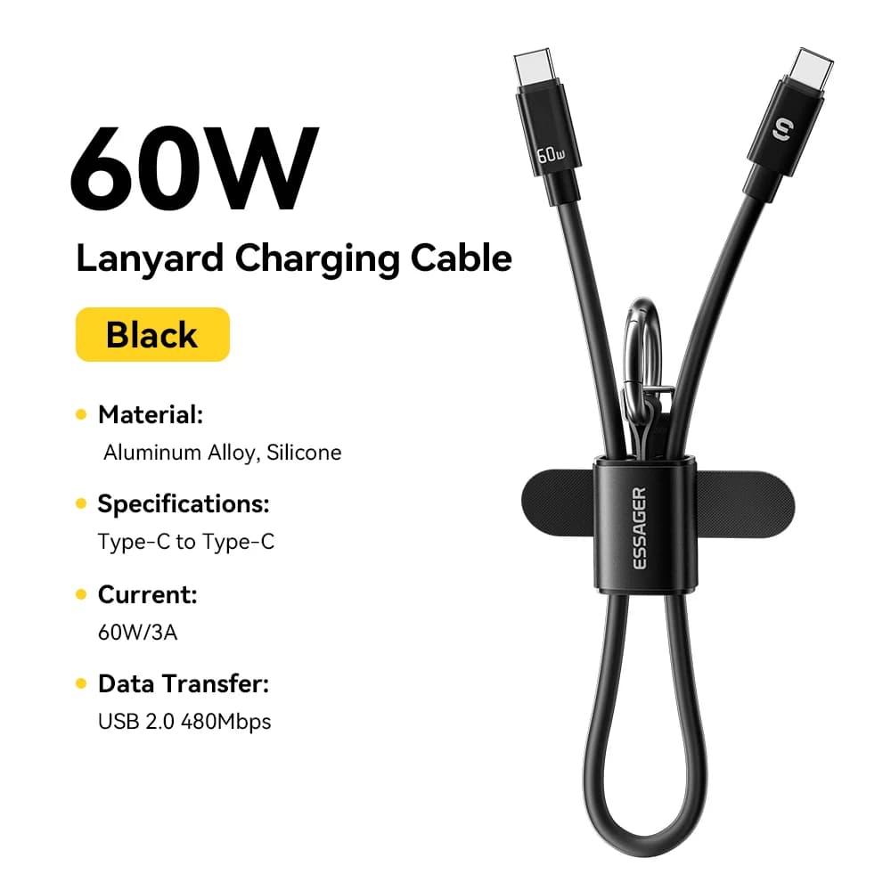 60W ショート USB-C to USB-C ランヤードケーブル
