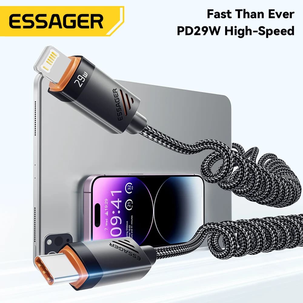 スプリング式 USB-C to Lightning 急速充電ケーブル