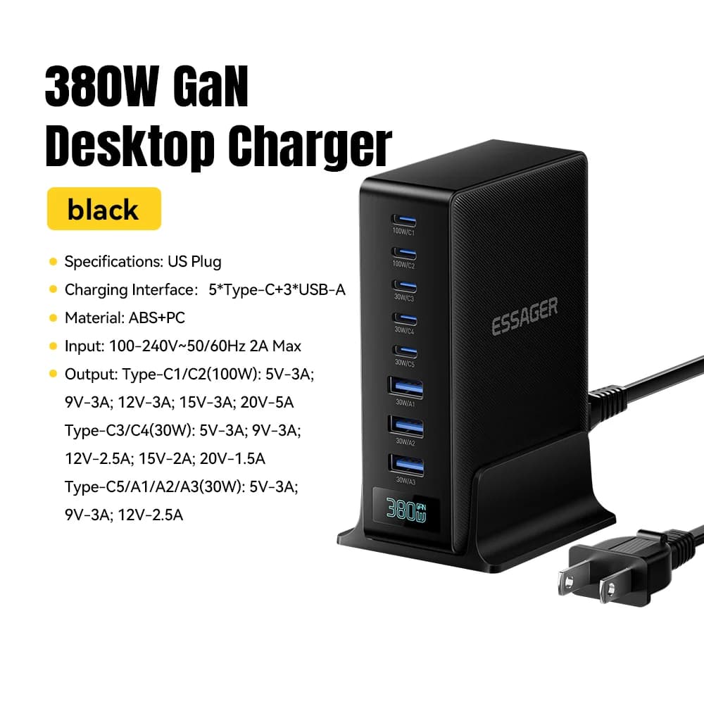380W 8-in-1 GaN デスクトップ充電スタンド