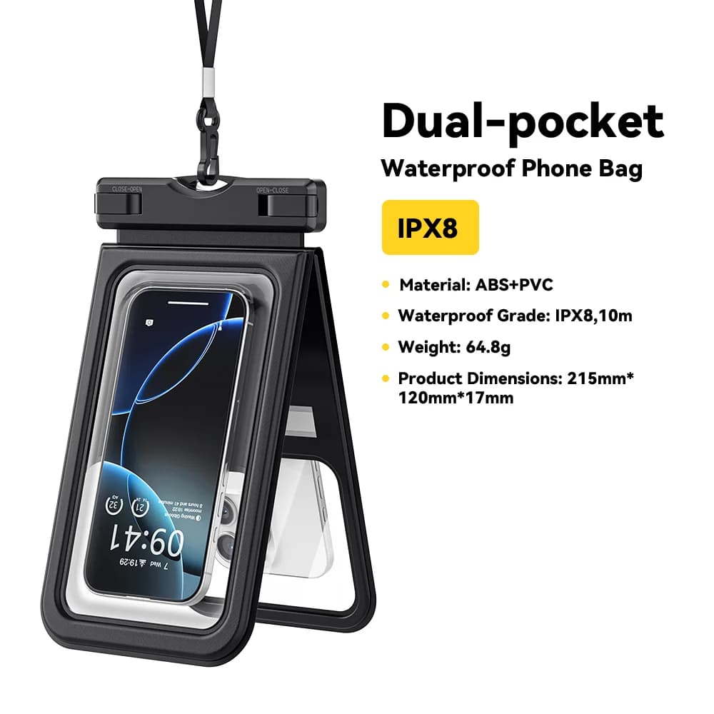 IPX8 デュアルポケット防水スマホケース