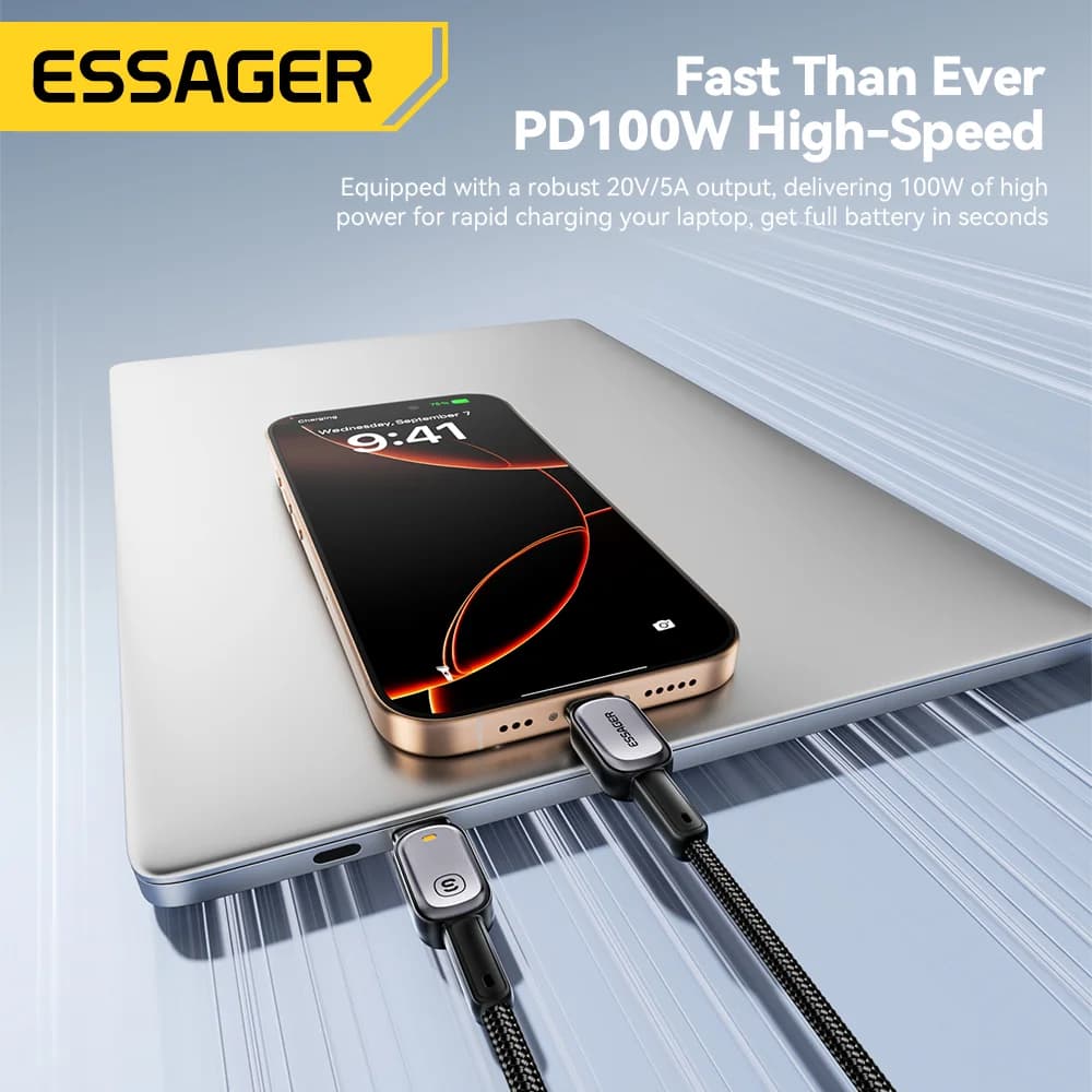 LED搭載 100W USB-C to USB-C ケーブル 5A PD高速充電対応