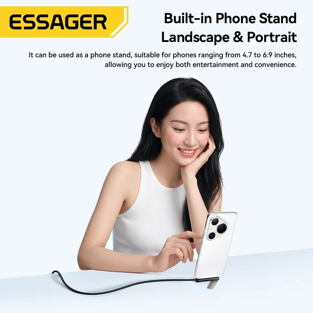 スマホスタンド付き 2in1 L字 USB-Cケーブル 7A