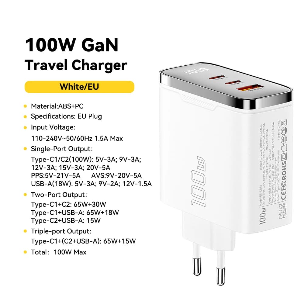 デジタル表示付き 100W GaN USB-C充電器