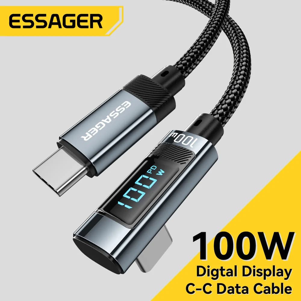100W USB Type-C to USB-Cケーブル 90° LEDディスプレイ付き